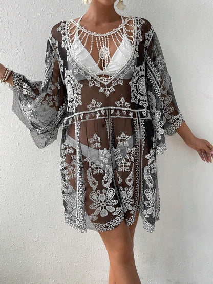 Lace Round Neck Cover-Up - aurelia-clothing-8955