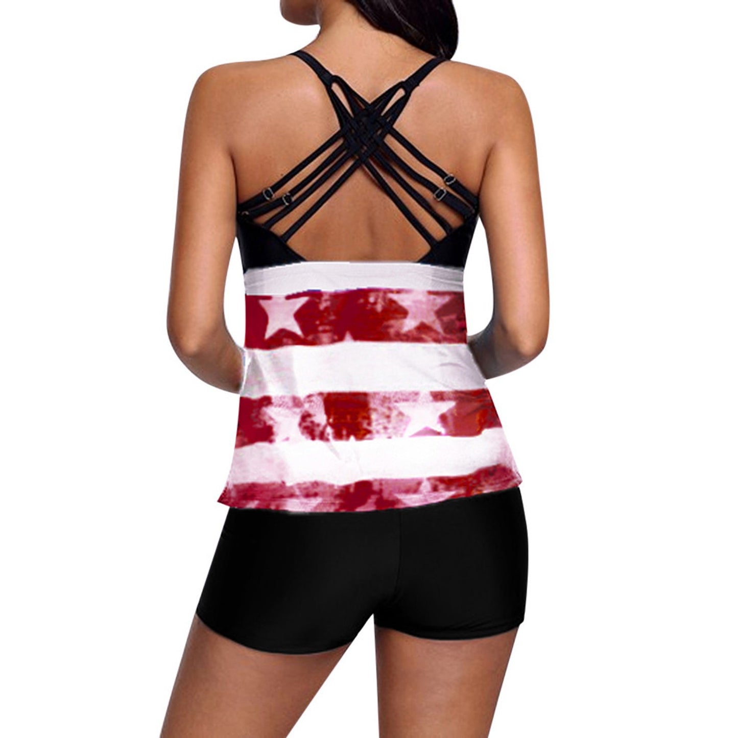 Ladies Plus Size High Waist Conservative Bib Swim Shorts Two Piece Swimsuit - Free Shipping - aurelia-clothing-8955