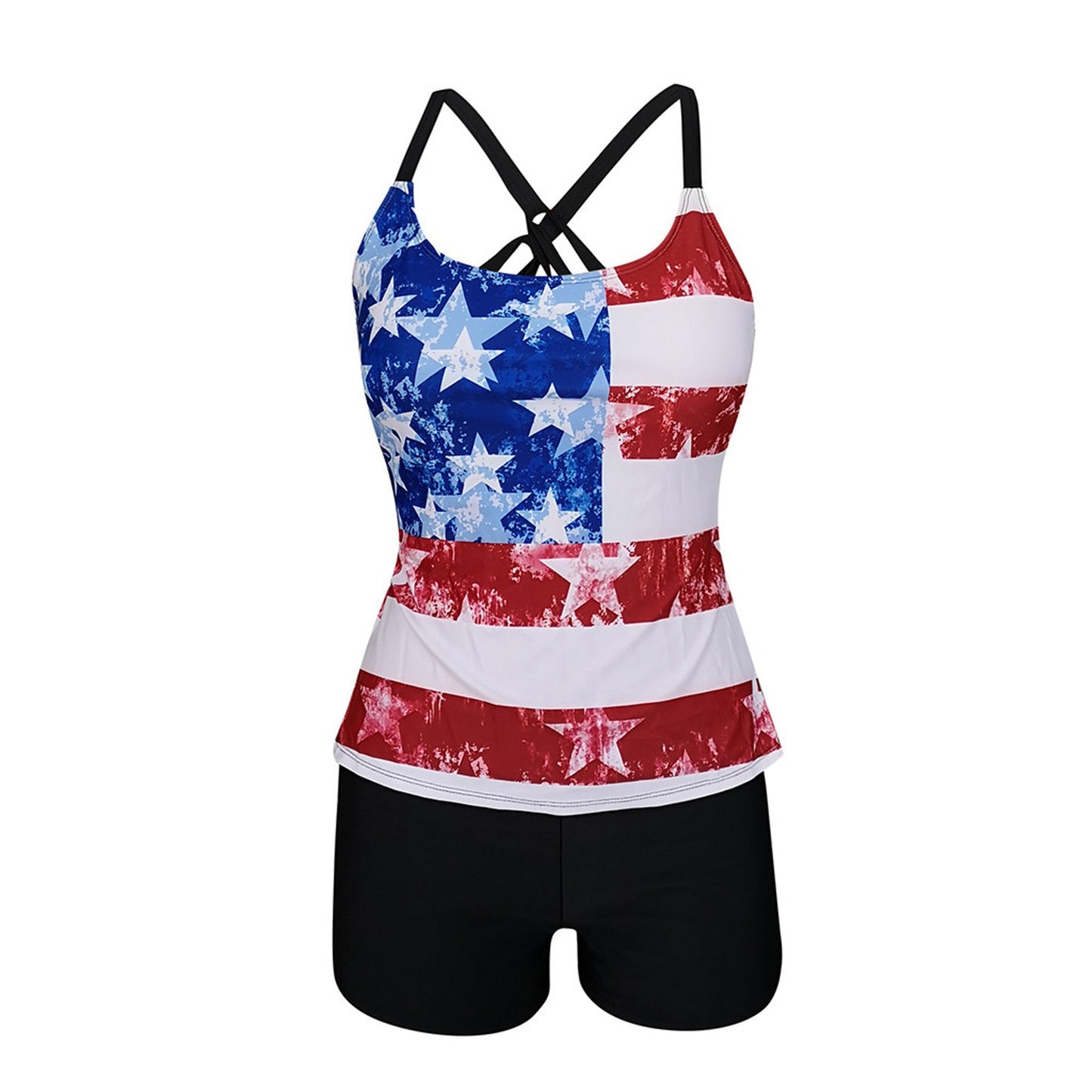 Ladies Plus Size High Waist Conservative Bib Swim Shorts Two Piece Swimsuit - Free Shipping - aurelia-clothing-8955