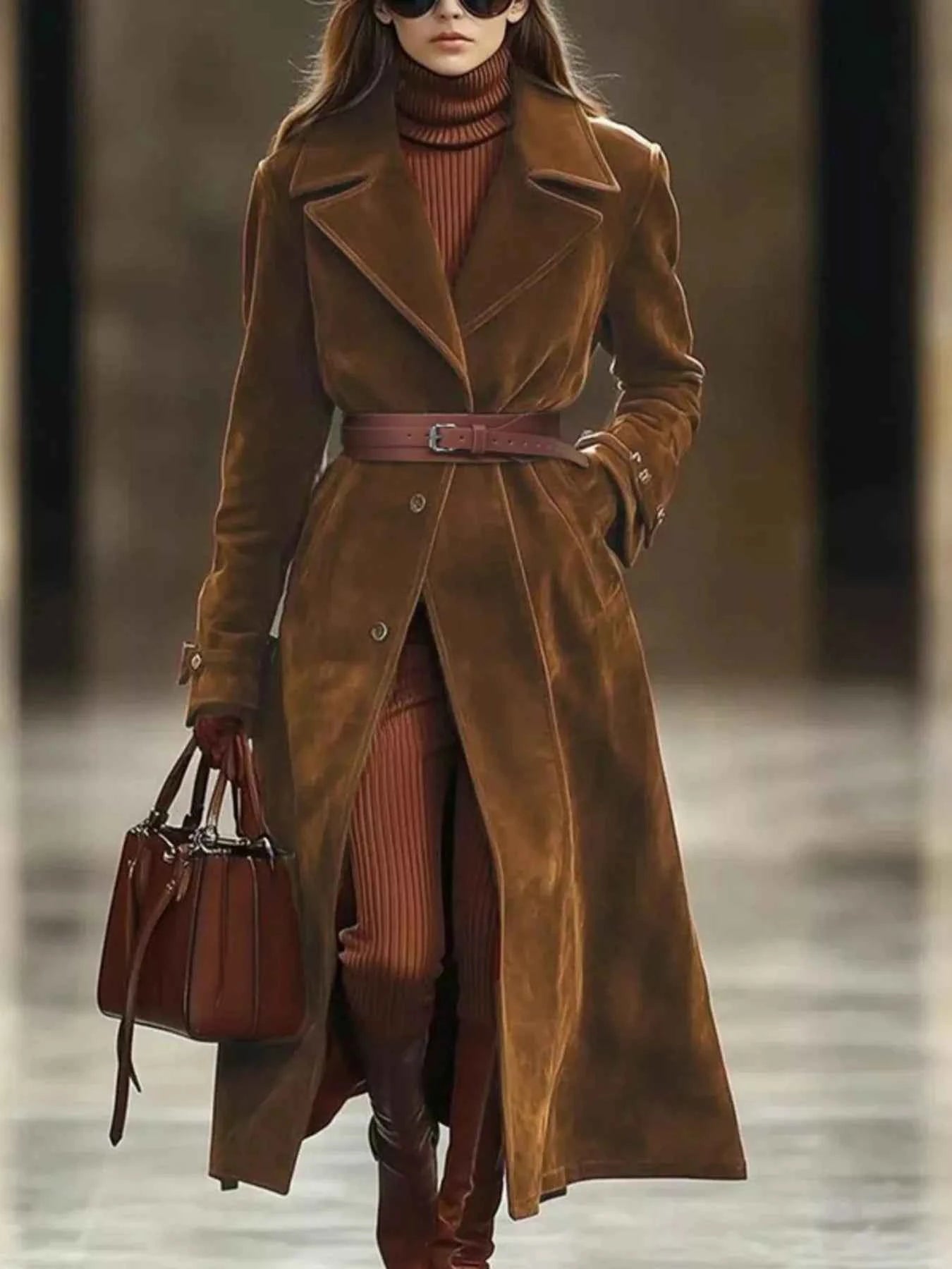 Lapel Collar Longline Outerwear-Free Shipping - aurelia-clothing-8955