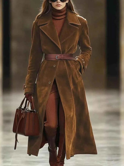 Lapel Collar Longline Outerwear-Free Shipping - aurelia-clothing-8955