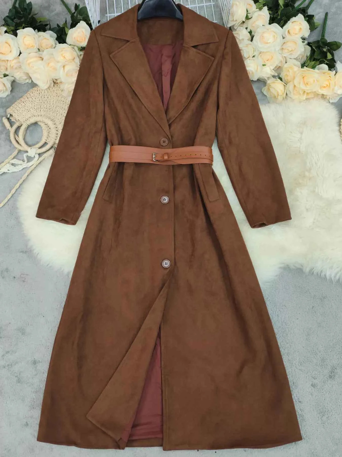 Lapel Collar Longline Outerwear-Free Shipping - aurelia-clothing-8955