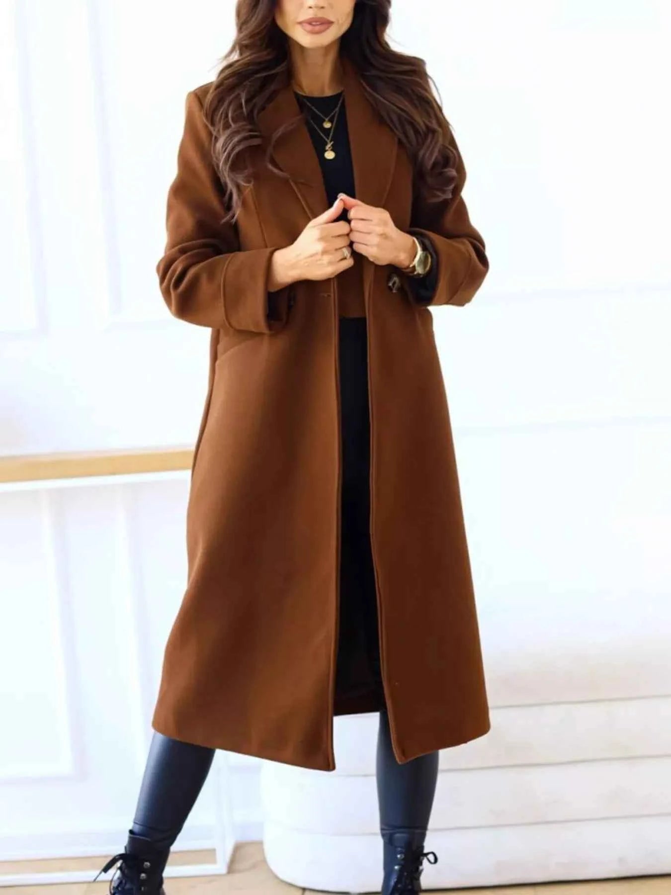 Lapel Collar Wool Blend Overcoat-Free Shipping - aurelia-clothing-8955