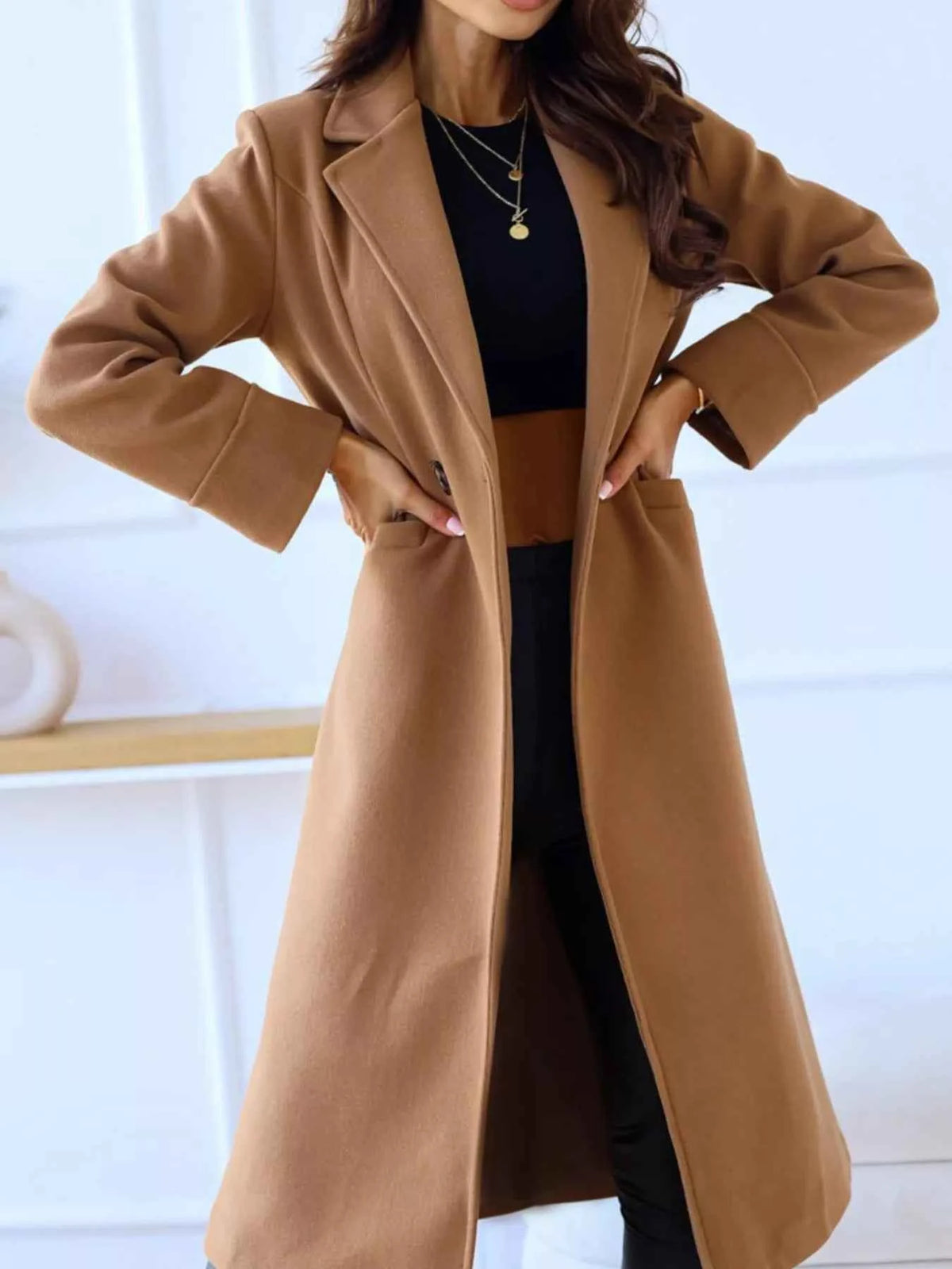 Lapel Collar Wool Blend Overcoat-Free Shipping - aurelia-clothing-8955
