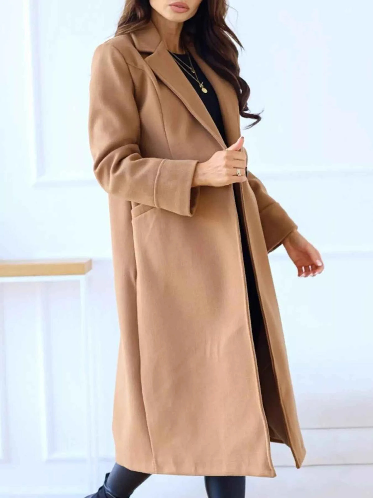 Lapel Collar Wool Blend Overcoat-Free Shipping - aurelia-clothing-8955