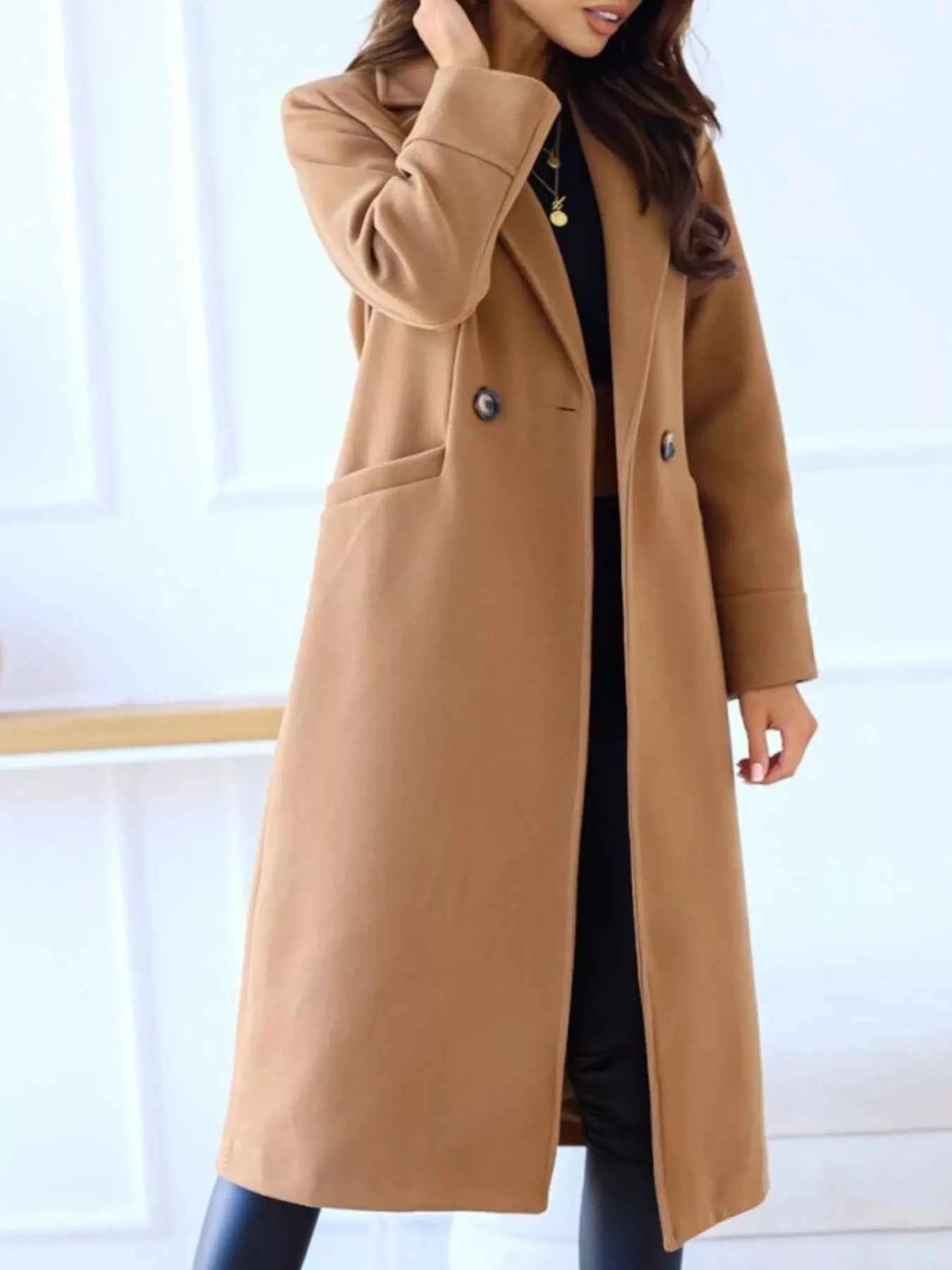 Lapel Collar Wool Blend Overcoat-Free Shipping - aurelia-clothing-8955