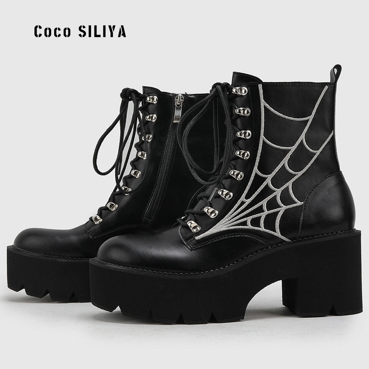 Large Womens Boots Chain New Thick Soled Platform Shoes Thick High Heel Short Boots - Free Shipping - aurelia-clothing-8955