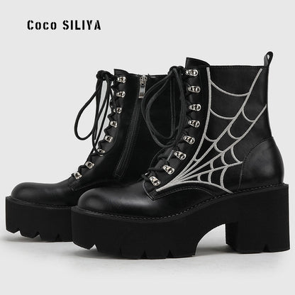 Large Womens Boots Chain New Thick Soled Platform Shoes Thick High Heel Short Boots - Free Shipping - aurelia-clothing-8955