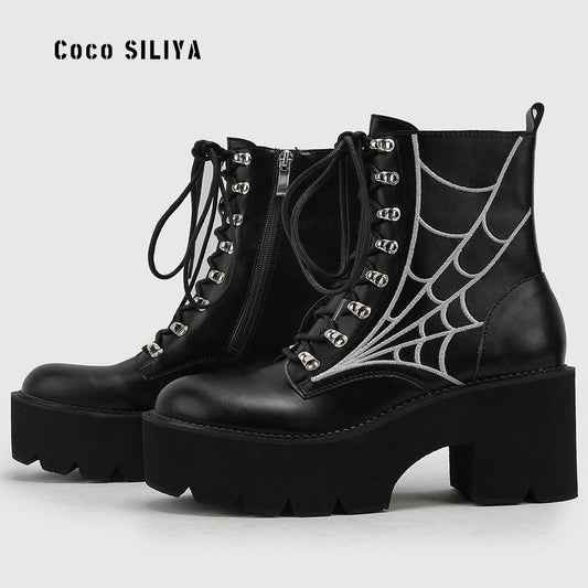 Large Womens Boots Chain New Thick Soled Platform Shoes Thick High Heel Short Boots - Free Shipping - aurelia-clothing-8955
