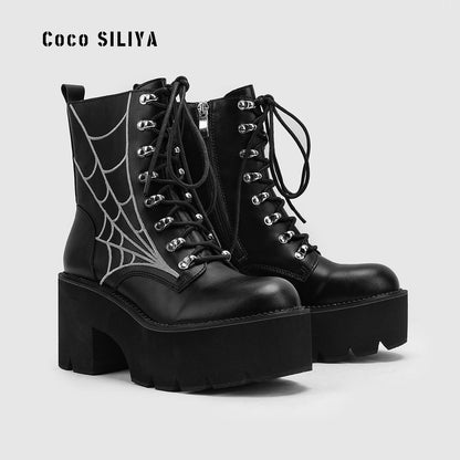 Large Womens Boots Chain New Thick Soled Platform Shoes Thick High Heel Short Boots - Free Shipping - aurelia-clothing-8955