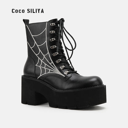 Large Womens Boots Chain New Thick Soled Platform Shoes Thick High Heel Short Boots - Free Shipping - aurelia-clothing-8955