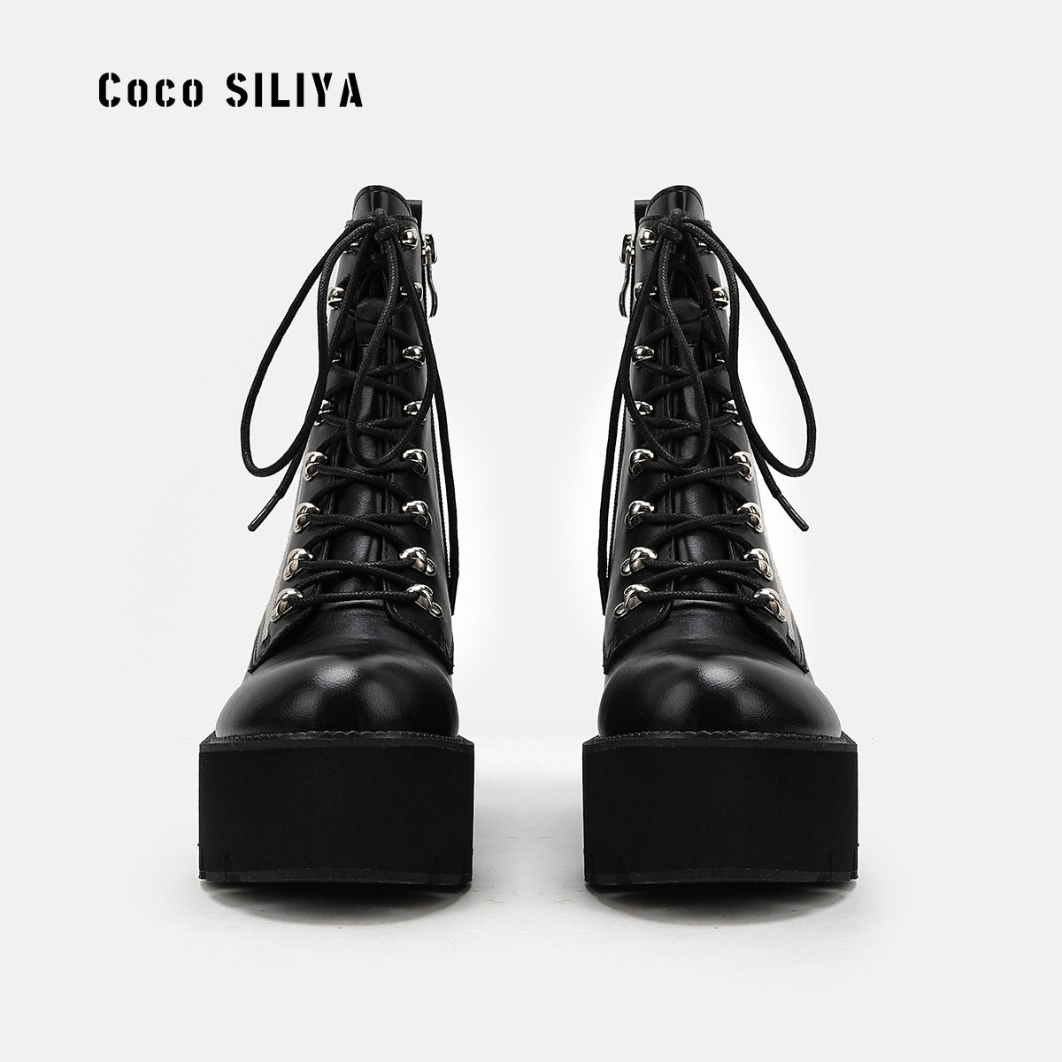 Large Womens Boots Chain New Thick Soled Platform Shoes Thick High Heel Short Boots - Free Shipping - aurelia-clothing-8955