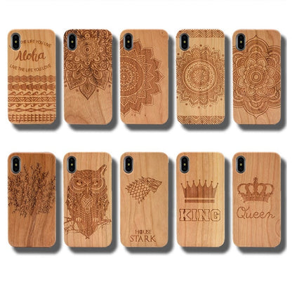Laser Engraving Real Wood Cell Phone Case for iPhone XS MAX XR 7 8PLUS X Wooden Unique Shock Customized Bamboo Phone Cover Shell-Free Shipping - aurelia-clothing-8955