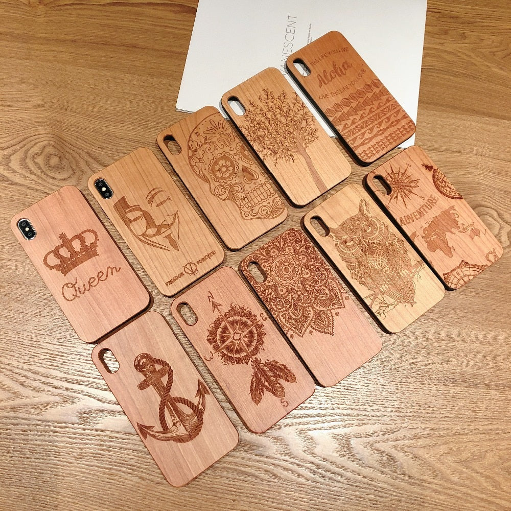Laser Engraving Real Wood Cell Phone Case for iPhone XS MAX XR 7 8PLUS X Wooden Unique Shock Customized Bamboo Phone Cover Shell-Free Shipping - aurelia-clothing-8955