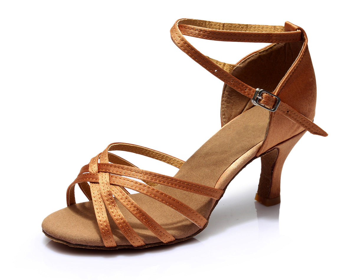 Latin dance shoes for adult women with medium to high heels Latin dance indoor training shoes, satin gymnastics shoes - Free Shipping - aurelia-clothing-8955