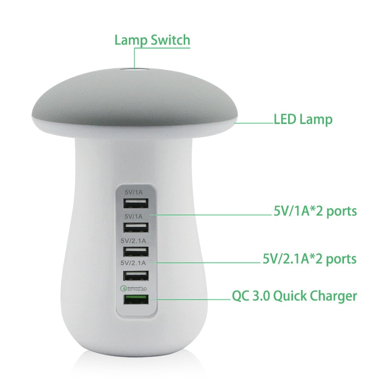 Leebote Multiple USB Phone Charger Mushroom Night Lamp Charging Station Dock QC 3.0 Quick Charger for Mobile Phone and Tablet - Fee Shipping - aurelia-clothing-8955
