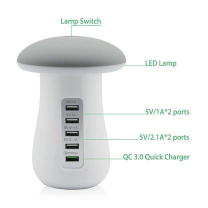 Leebote Multiple USB Phone Charger Mushroom Night Lamp Charging Station Dock QC 3.0 Quick Charger for Mobile Phone and Tablet - Fee Shipping - aurelia-clothing-8955