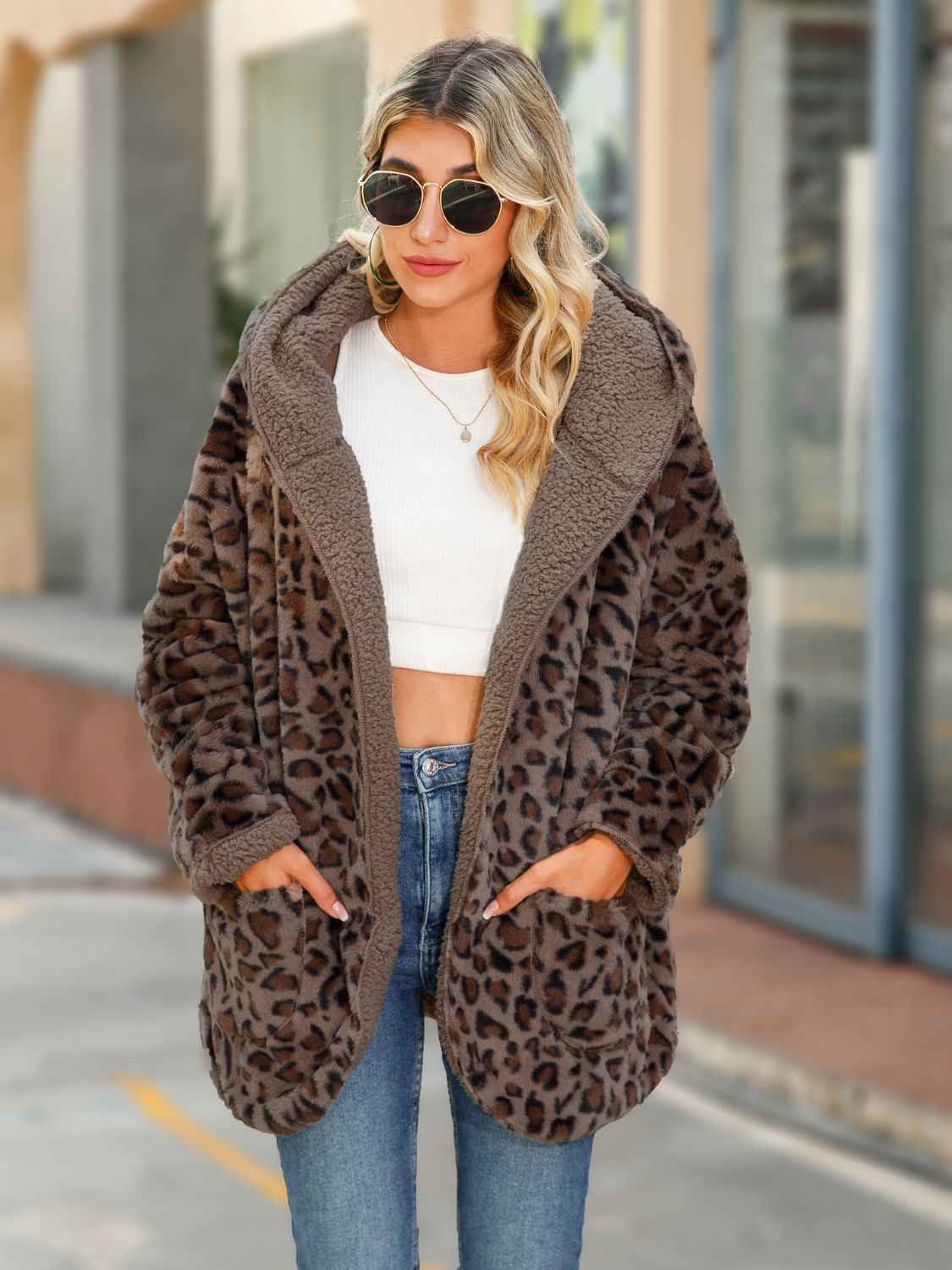 Leopard Hooded Coat with Pockets-Free Shipping - aurelia-clothing-8955