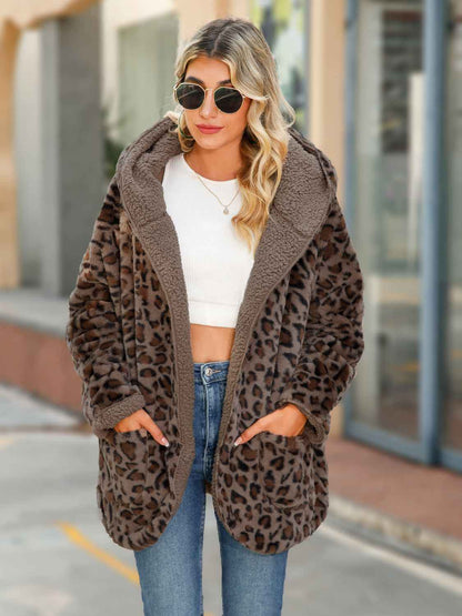 Leopard Hooded Coat with Pockets-Free Shipping - aurelia-clothing-8955