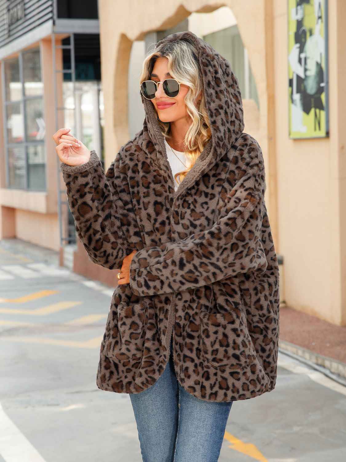 Leopard Hooded Coat with Pockets-Free Shipping - aurelia-clothing-8955
