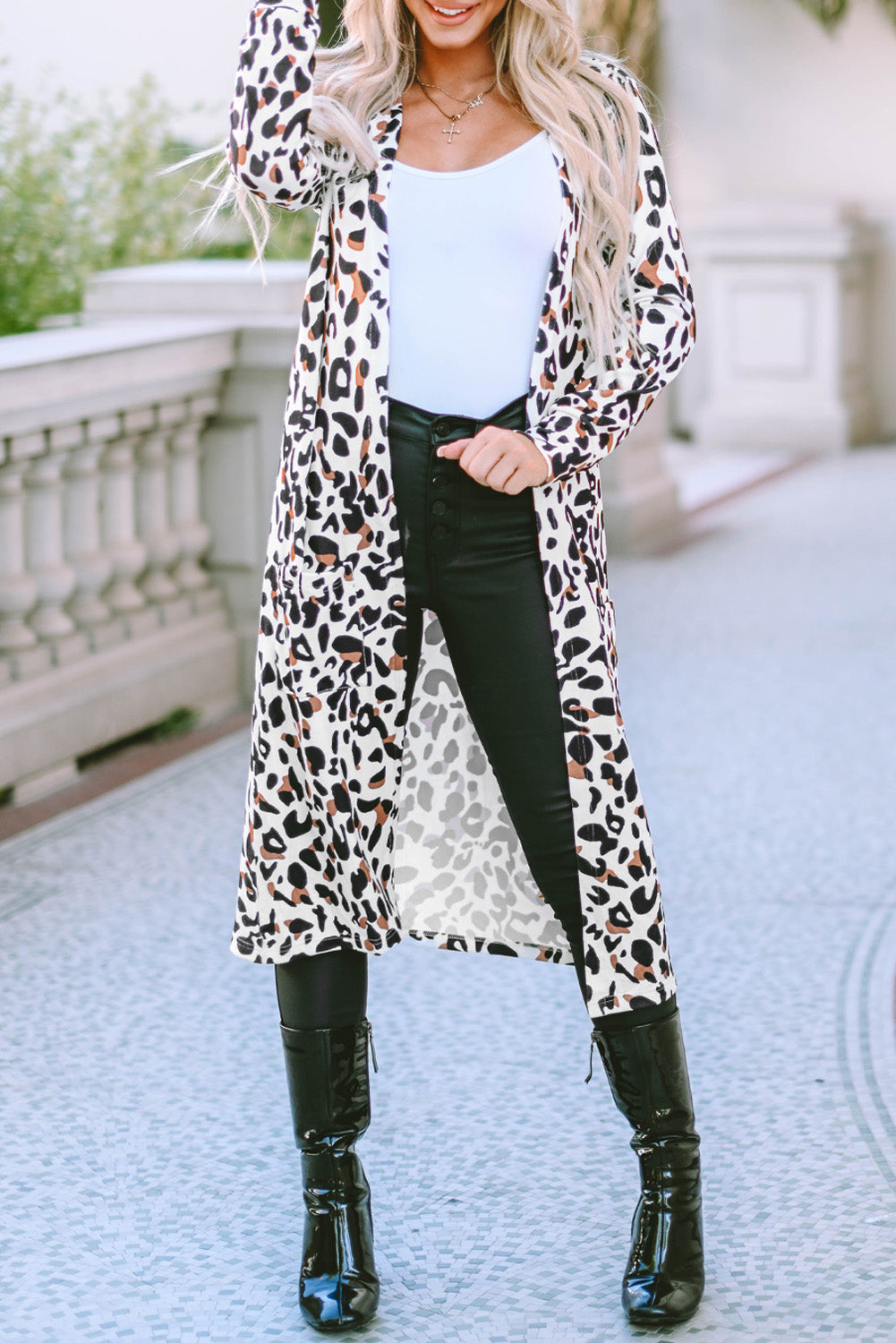 Leopard Open Front Long Sleeve Cover Up - Free Shipping - aurelia-clothing-8955