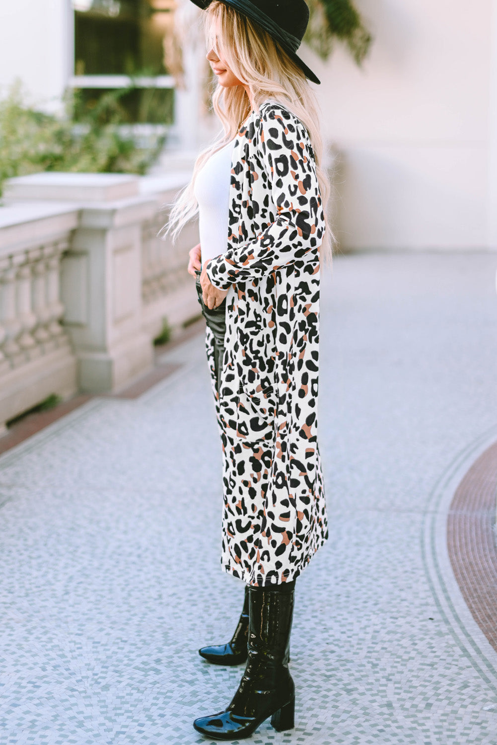Leopard Open Front Long Sleeve Cover Up - Free Shipping - aurelia-clothing-8955