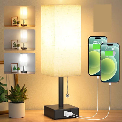 Linen 90 square desk lamp zipper switch three color temperature variable light AC USB charging - Free Shipping - aurelia-clothing-8955