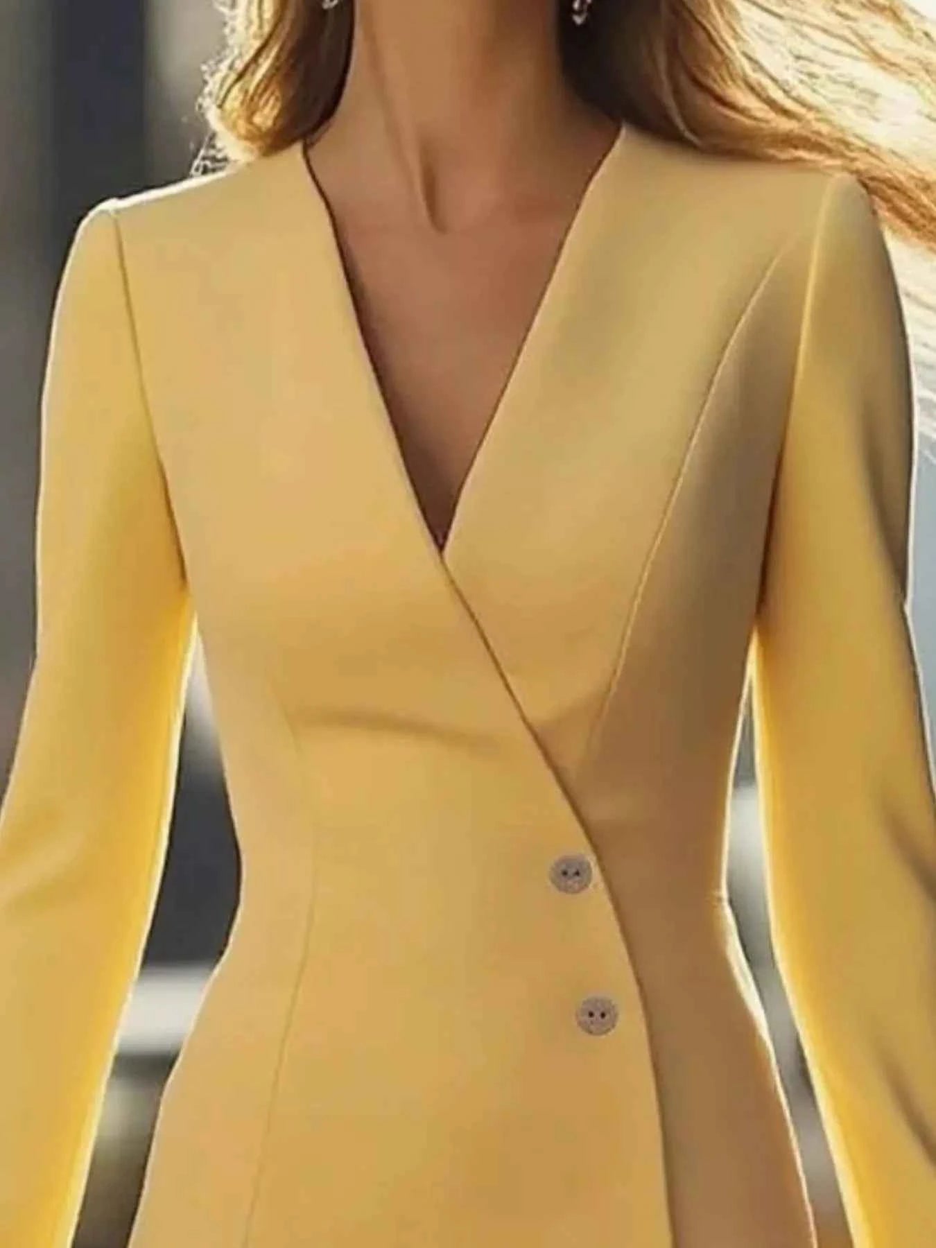 Long Sleeve Blazer Dress with Button Detail-Free Shipping - aurelia-clothing-8955