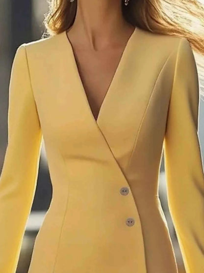 Long Sleeve Blazer Dress with Button Detail-Free Shipping - aurelia-clothing-8955