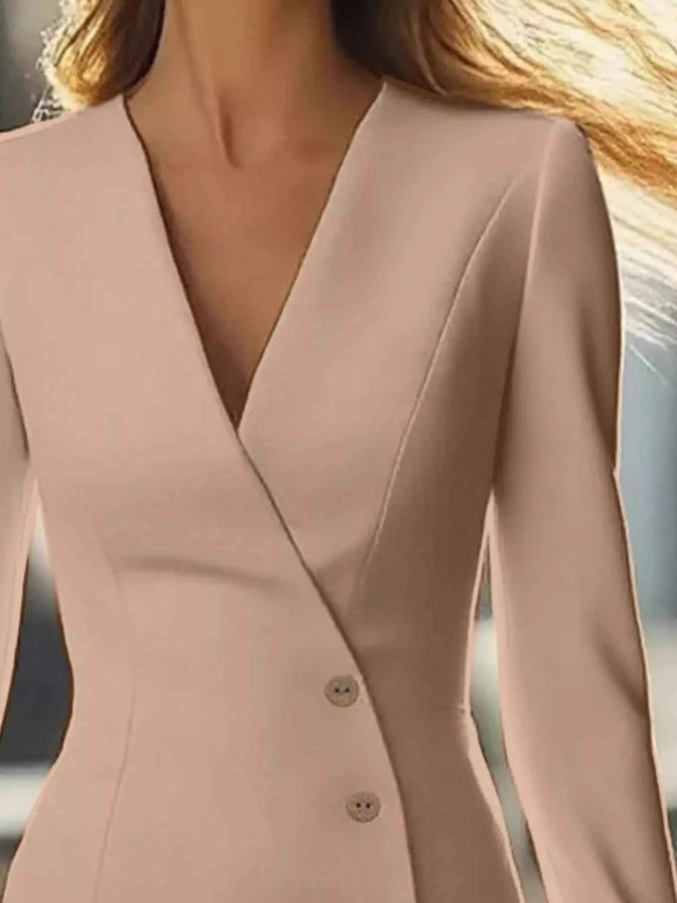 Long Sleeve Blazer Dress with Button Detail-Free Shipping - aurelia-clothing-8955