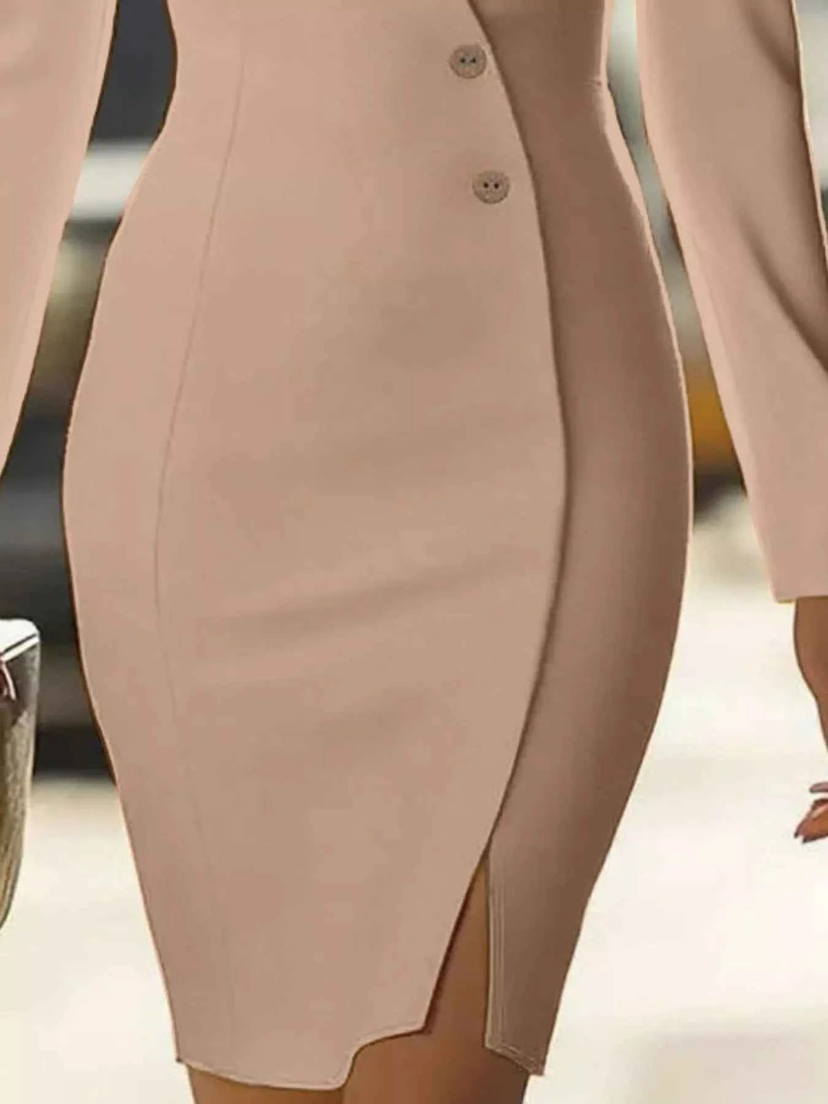 Long Sleeve Blazer Dress with Button Detail-Free Shipping - aurelia-clothing-8955