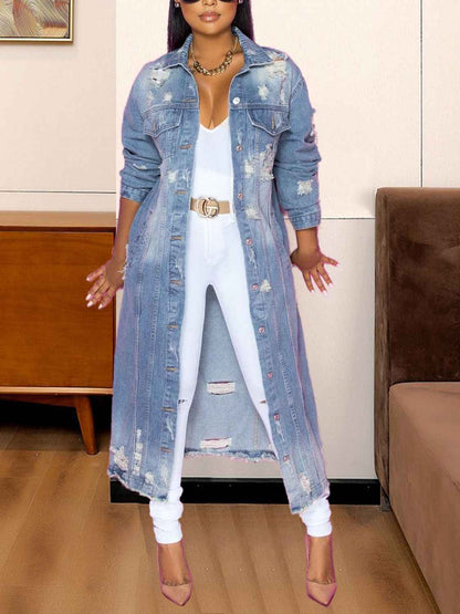 Long Sleeve Raw Hem Denim Womens Jacket - aurelia-clothing-8955