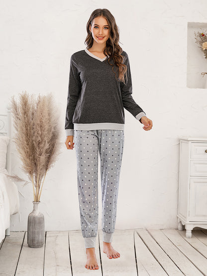 Long Sleeve Top and Polka Dot Pants Set - aurelia-clothing-8955