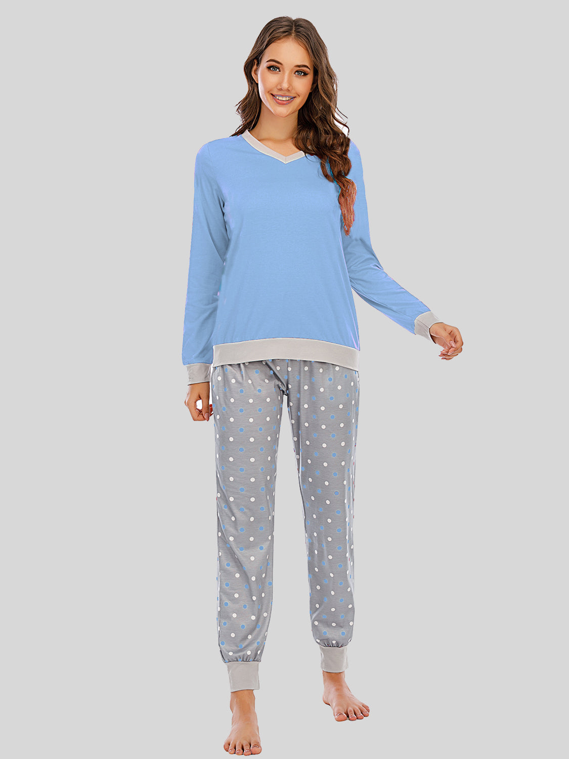 Long Sleeve Top and Polka Dot Pants Set - aurelia-clothing-8955
