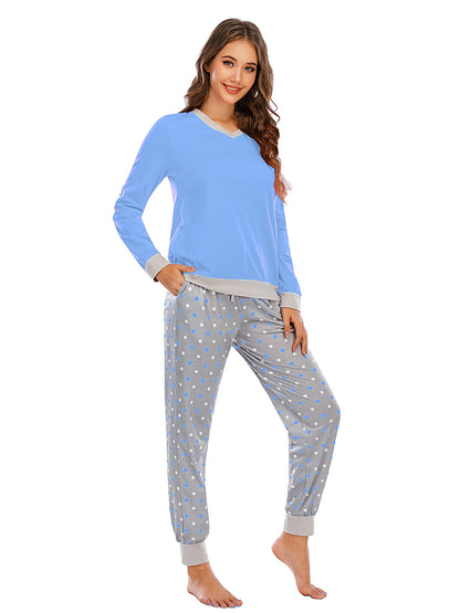 Long Sleeve Top and Polka Dot Pants Set - aurelia-clothing-8955