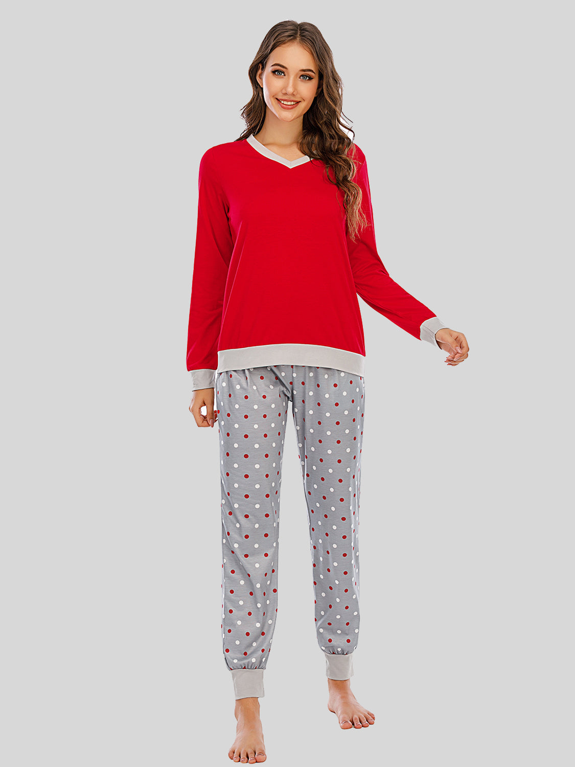Long Sleeve Top and Polka Dot Pants Set - aurelia-clothing-8955