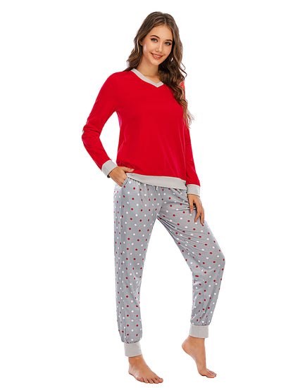 Long Sleeve Top and Polka Dot Pants Set - aurelia-clothing-8955