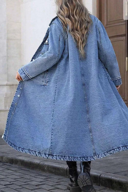 Longline Button-Down Denim Jacket-Free Shipping - aurelia-clothing-8955