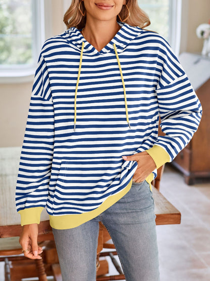 Lovelet Drawstring Striped Long Sleeve Hoodie - aurelia-clothing-8955