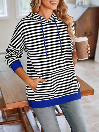 Lovelet Drawstring Striped Long Sleeve Hoodie - aurelia-clothing-8955