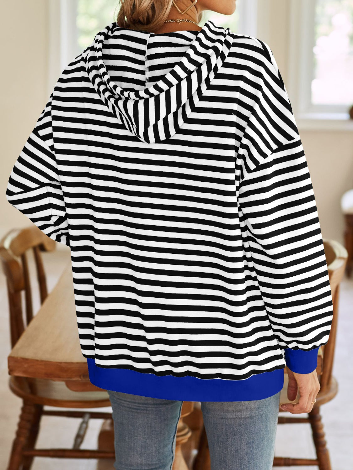 Lovelet Drawstring Striped Long Sleeve Hoodie - aurelia-clothing-8955