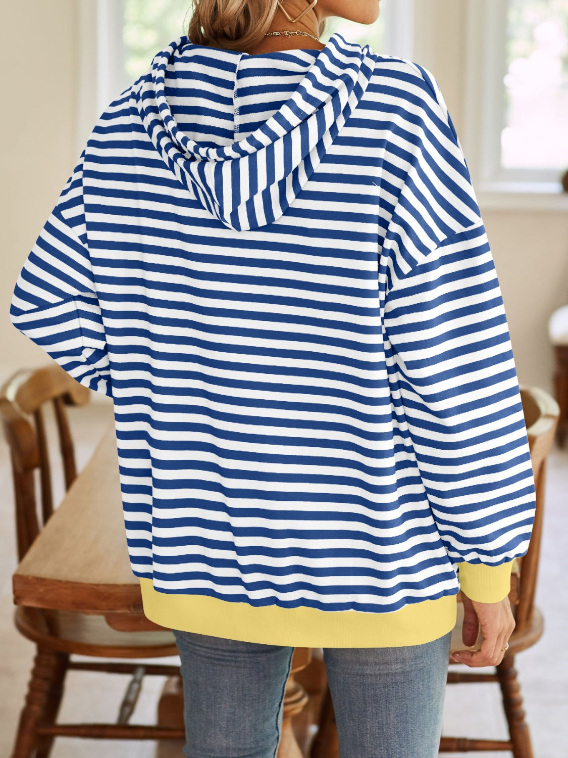Lovelet Drawstring Striped Long Sleeve Hoodie - aurelia-clothing-8955