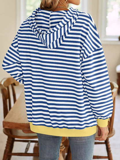 Lovelet Drawstring Striped Long Sleeve Hoodie - aurelia-clothing-8955