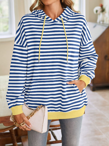 Lovelet Drawstring Striped Long Sleeve Hoodie - aurelia-clothing-8955