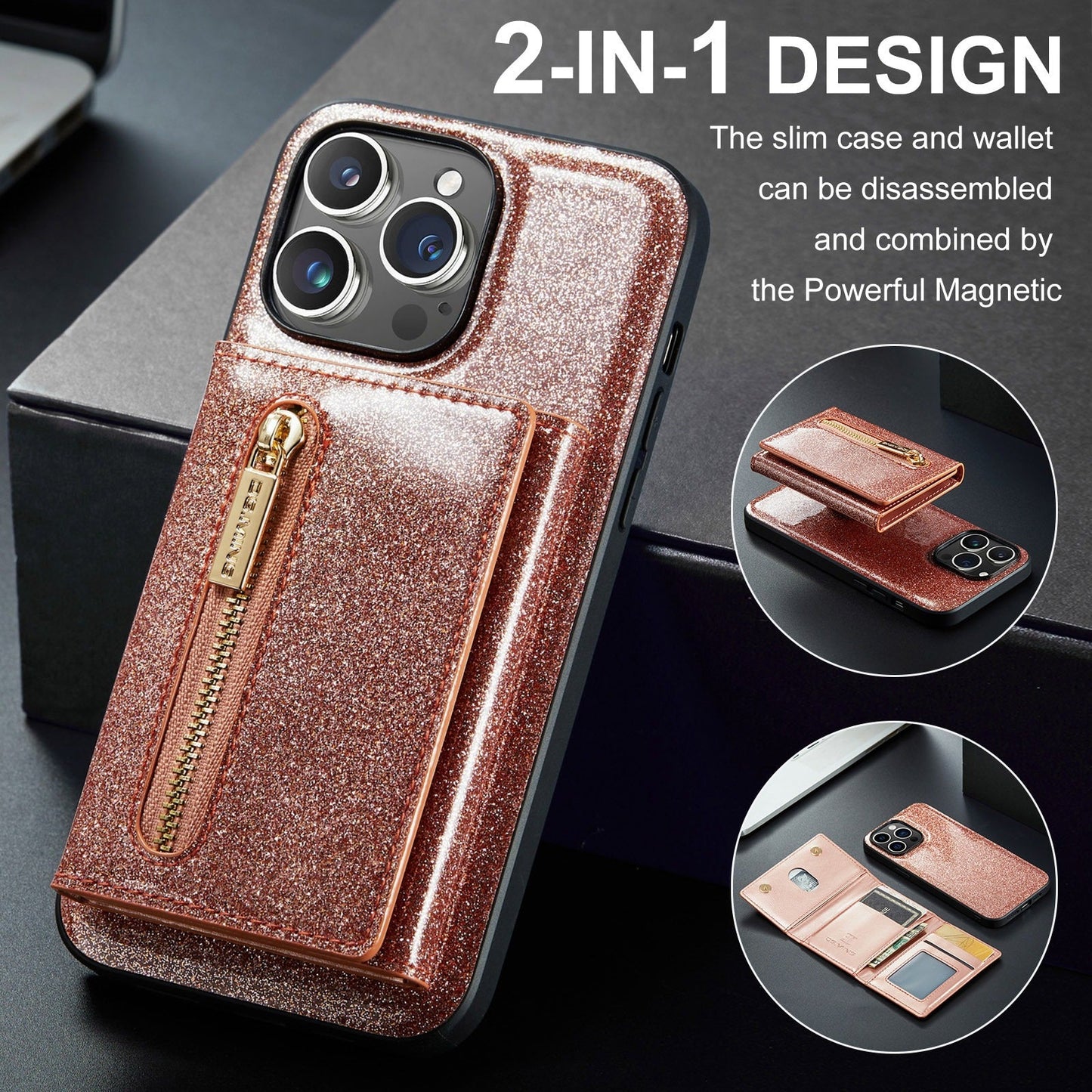 M3 For iPhone 14 Pro Max Glitter Wallet Protective Case iPhone 14 Pro Two In One Magnetic Phone Case - Free Shipping - aurelia-clothing-8955