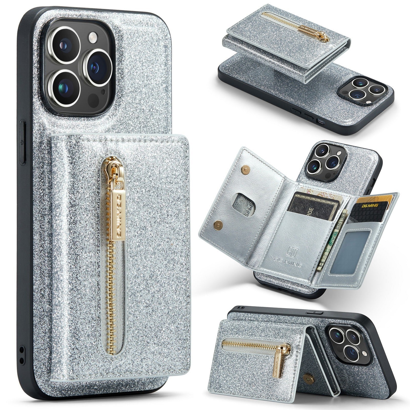 M3 For iPhone 14 Pro Max Glitter Wallet Protective Case iPhone 14 Pro Two In One Magnetic Phone Case - Free Shipping - aurelia-clothing-8955
