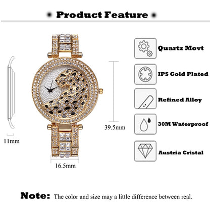 MISSFOX V227  Women Quartz Watch Fashion Bling Casual Ladies Watch Female Quartz Gold Watch Crystal Diamond Leopard For Women Clock - Free Shipping - aurelia-clothing-8955