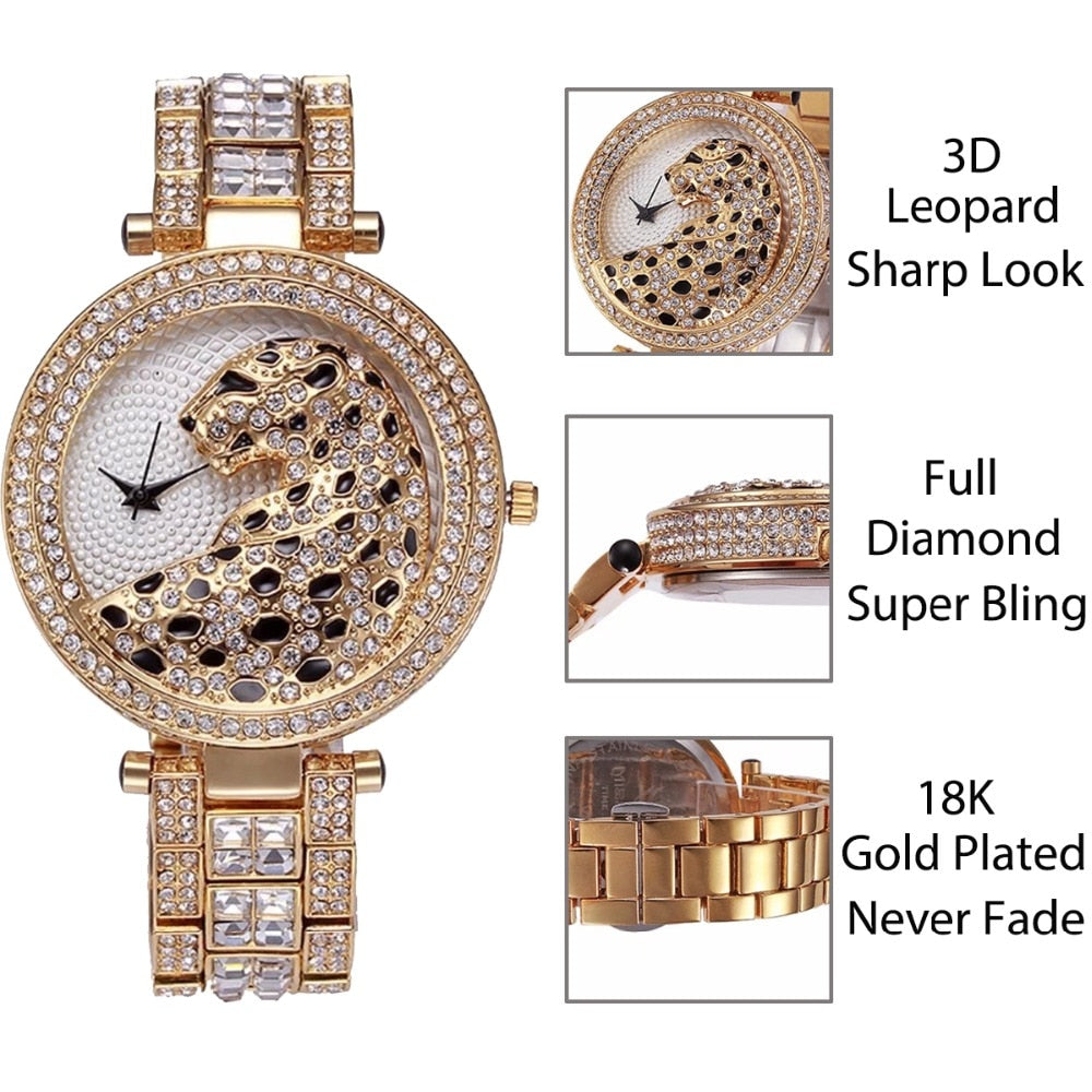 MISSFOX V227  Women Quartz Watch Fashion Bling Casual Ladies Watch Female Quartz Gold Watch Crystal Diamond Leopard For Women Clock - Free Shipping - aurelia-clothing-8955