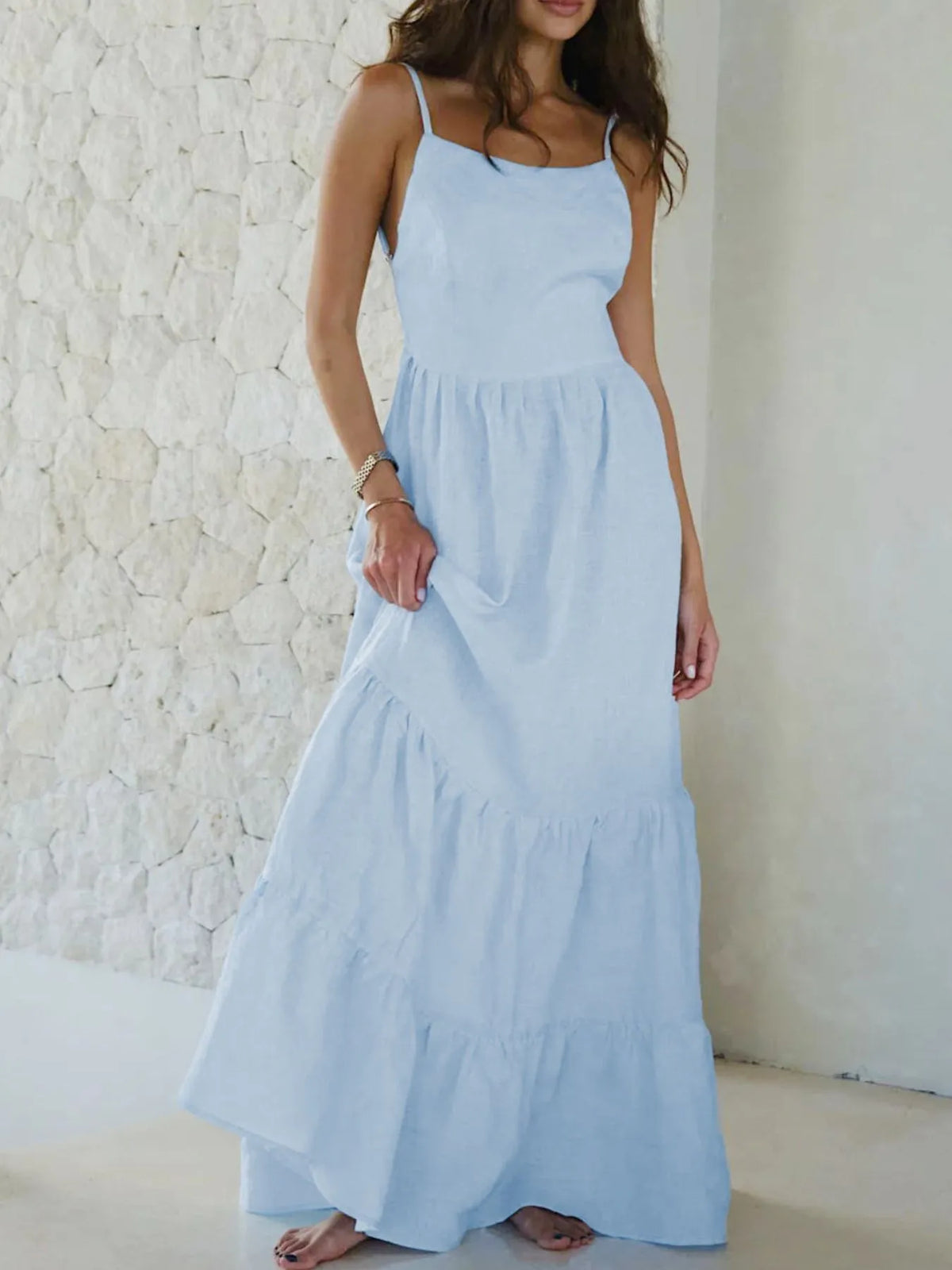 Maxi Cami Dress with Ruffled Hem-Free Shipping - aurelia-clothing-8955