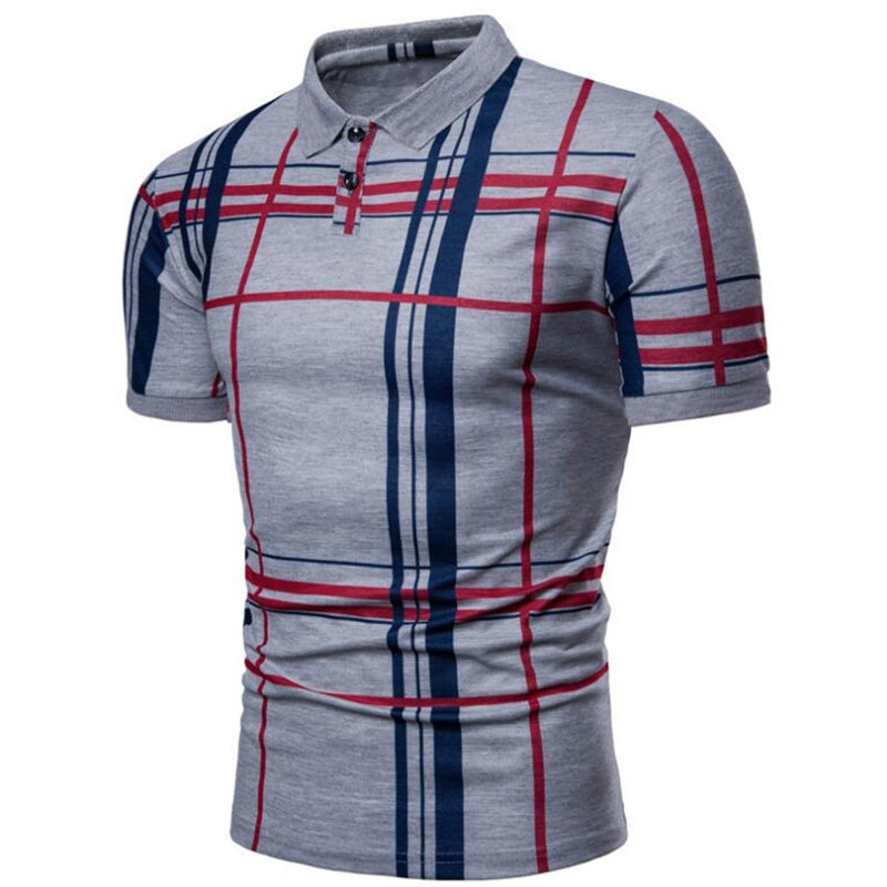 Men Casual Lattice Short Sleeve Different Frinting Grid Polo Shirt - Free Shipping - aurelia-clothing-8955